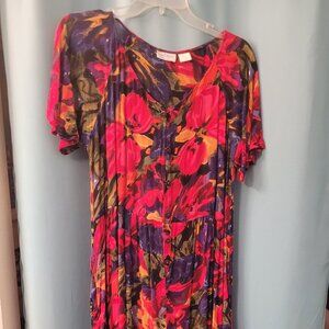 La Cera Floral Button-Front Jumpsuit | Size M | Vibrant Boho Loungewear